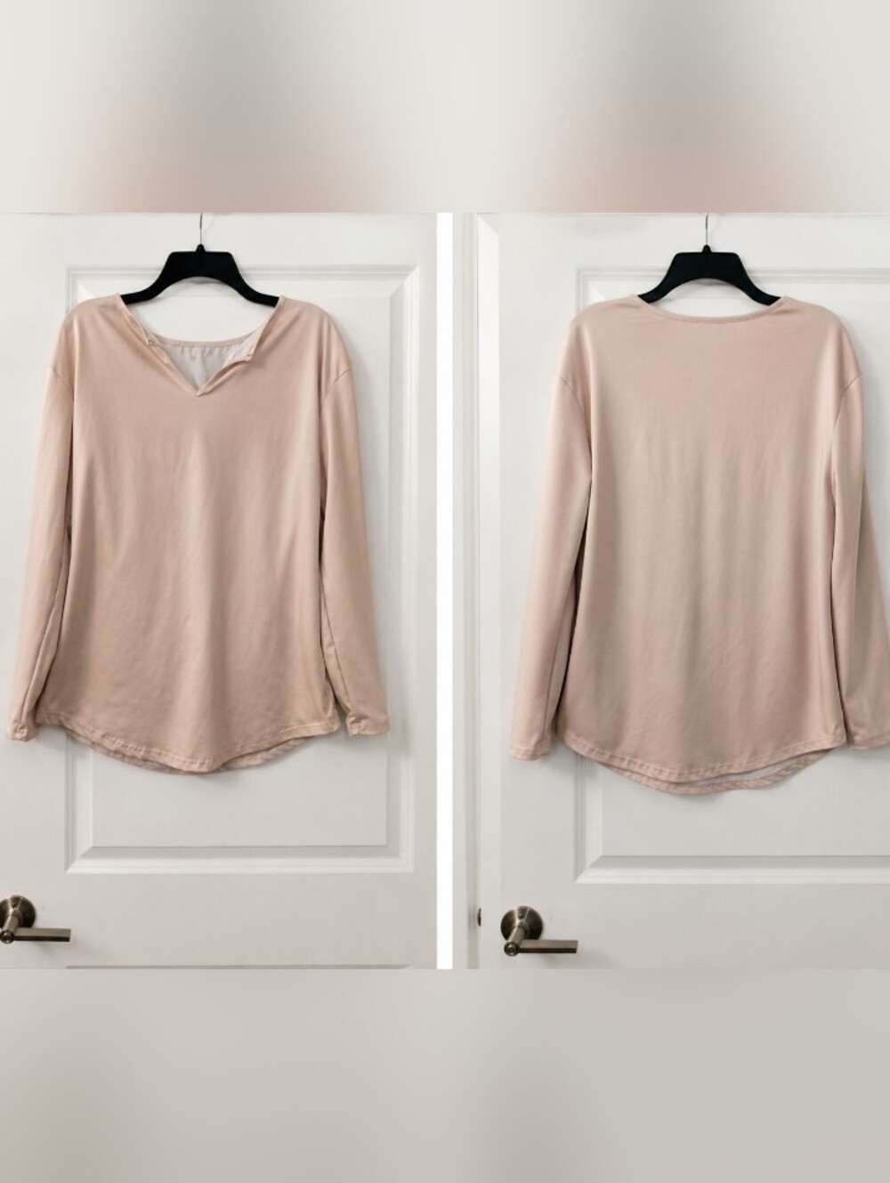 Minimalist Cozy Lounge Wear Clean Girl Flowy Fit V-Neck Soft Pink Shirt Size M